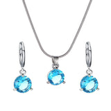 Jewelry combination necklace earrings set round multi - color zircon pendant - Negative Apparel