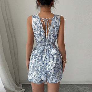 jumpsuit shorts women's clothing 2025 summer an and n floral lace - up vest jumpsuit YDX1104 - Negative Apparel