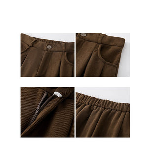 Khaki corduroy pants women's spring and autumn new loose lazy style suit pants drape and thin high - end wide - leg pants - Negative Apparel