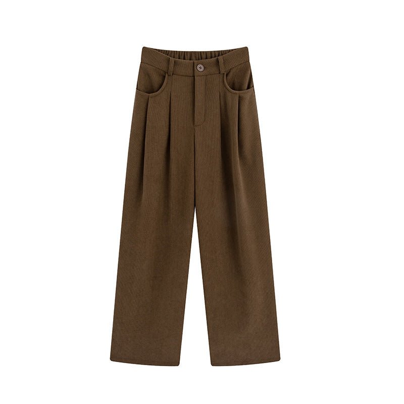 Khaki corduroy pants women's spring and autumn new loose lazy style suit pants drape and thin high - end wide - leg pants - Negative Apparel