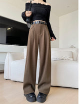 Khaki corduroy pants women's spring and autumn new loose lazy style suit pants drape and thin high - end wide - leg pants - Negative Apparel