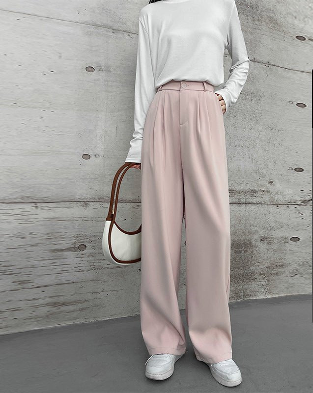 Khaki suit pants drape women's pants spring and summer new thin high - waisted floor - mopping pants casual women's narrow wide - leg pants - Negative Apparel