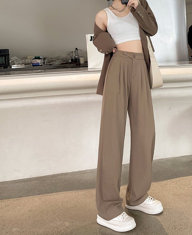 Khaki suit pants high - end pants women spring and autumn new loose casual pants drape women's clothing wide - leg pants women's pants - Negative Apparel