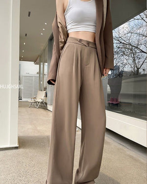 Khaki suit pants high - end pants women spring and autumn new loose casual pants drape women's clothing wide - leg pants women's pants - Negative Apparel