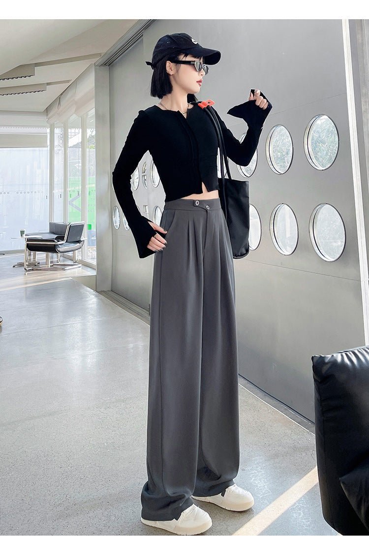 Khaki suit pants high - end pants women spring and autumn new loose casual pants drape women's clothing wide - leg pants women's pants - Negative Apparel