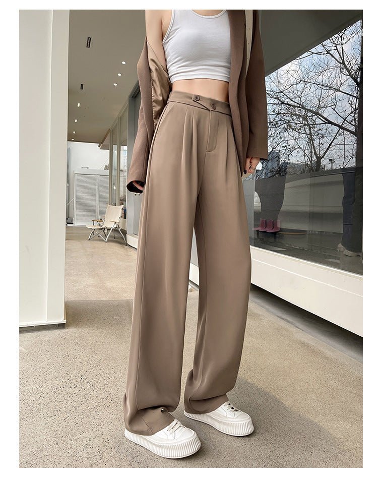 Khaki suit pants high - end pants women spring and autumn new loose casual pants drape women's clothing wide - leg pants women's pants - Negative Apparel