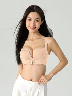 Khaki Women Front Closure Wireless Push Up Padded Bra For Small Bust - Negative Apparel