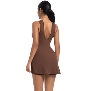 Kinetic Bloom | Backless Cooling Tennis Dress with Built - in Romper - Negative Apparel