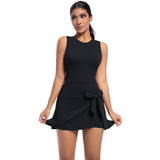 Kinetic Bloom | Backless Cooling Tennis Dress with Built - in Romper - Negative Apparel
