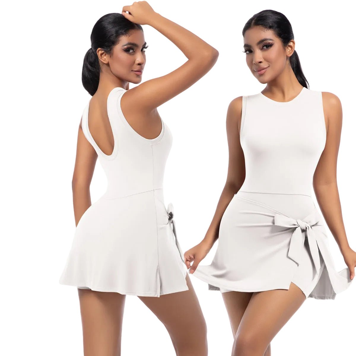 Kinetic Bloom | Backless Cooling Tennis Dress with Built - in Romper - Negative Apparel