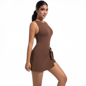 Kinetic Bloom | Backless Cooling Tennis Dress with Built - in Romper - Negative Apparel