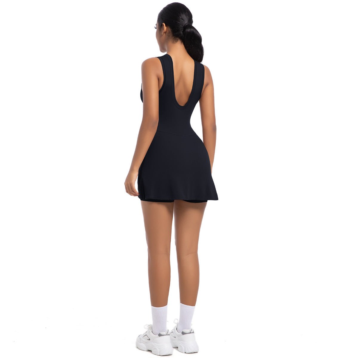 Kinetic Bloom | Backless Cooling Tennis Dress with Built - in Romper - Negative Apparel