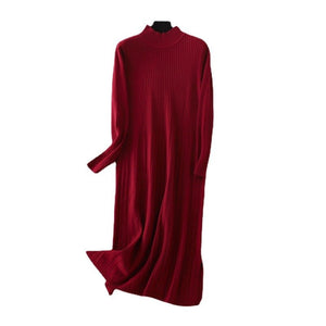 Knee - length womens half - high collar knitted bottoming dress slim and versatile - Negative Apparel