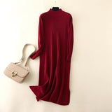 Knee - length womens half - high collar knitted bottoming dress slim and versatile - Negative Apparel