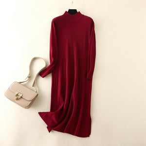 Knee - length womens half - high collar knitted bottoming dress slim and versatile - Negative Apparel