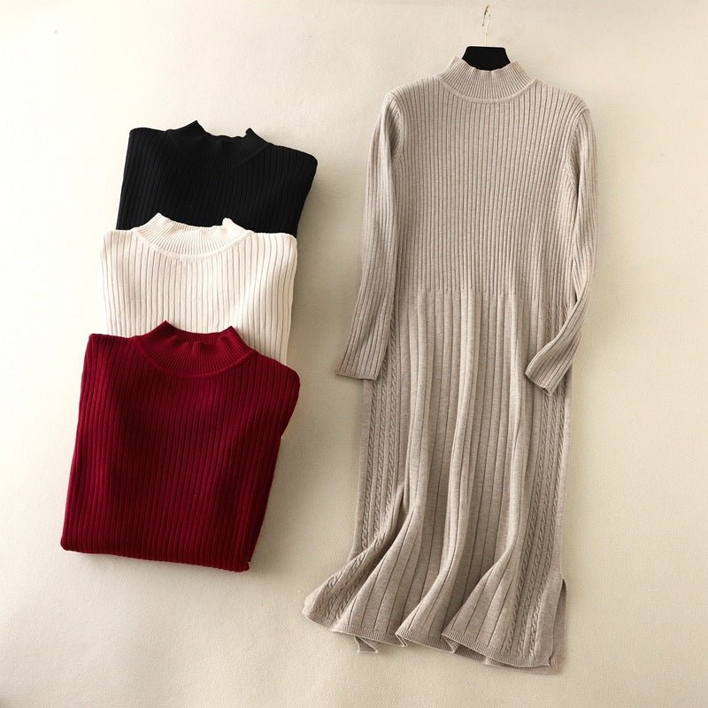 Knee - length womens half - high collar knitted bottoming dress slim and versatile - Negative Apparel