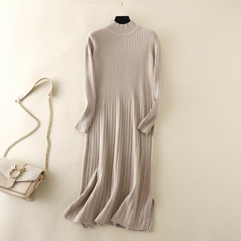 Knee - length womens half - high collar knitted bottoming dress slim and versatile - Negative Apparel