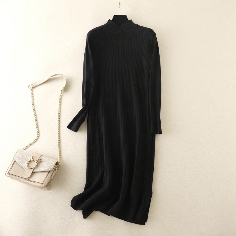 Knee - length womens half - high collar knitted bottoming dress slim and versatile - Negative Apparel