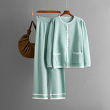 Knitted cardigan sweater + casual wide - leg pants two - piece set - Negative Apparel