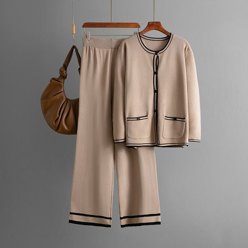 Knitted cardigan sweater + casual wide - leg pants two - piece set - Negative Apparel