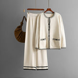 Knitted cardigan sweater + casual wide - leg pants two - piece set - Negative Apparel