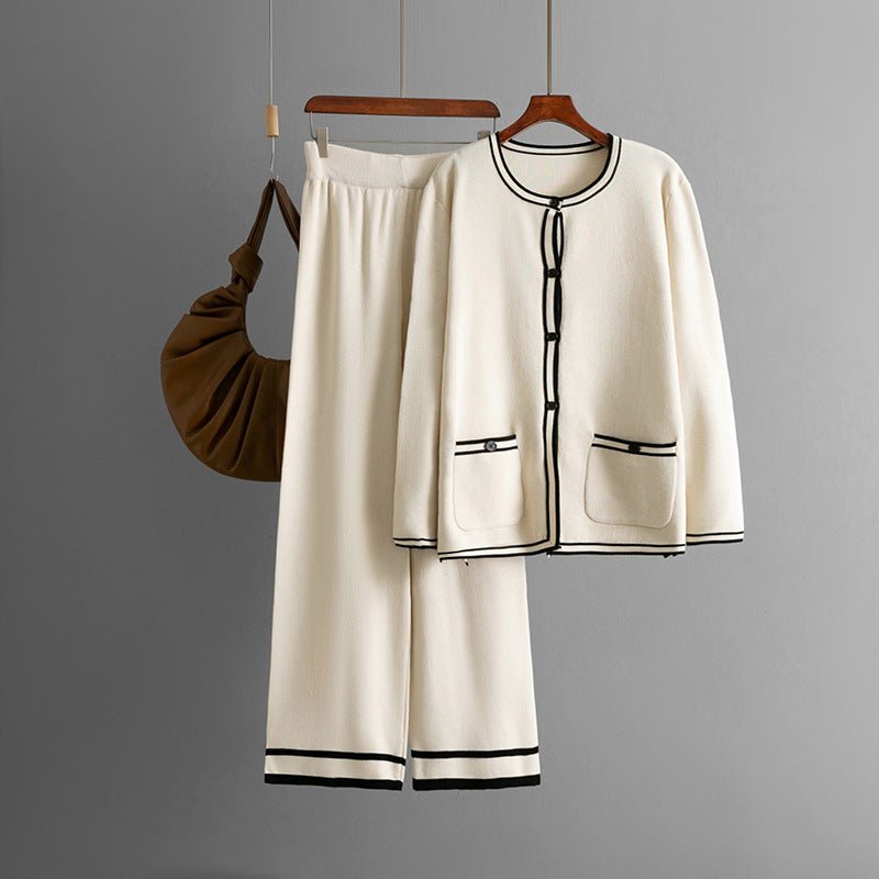 Knitted cardigan sweater + casual wide - leg pants two - piece set - Negative Apparel