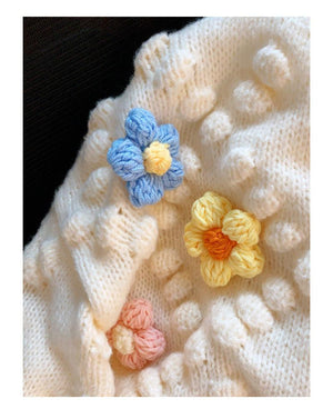 Knitted cardigan sweater for women with a three - dimensional ball flower embroidery - Negative Apparel