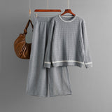 Knitted crew neck long - sleeved sweater set + casual pants two - piece set - Negative Apparel