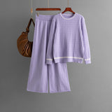 Knitted crew neck long - sleeved sweater set + casual pants two - piece set - Negative Apparel