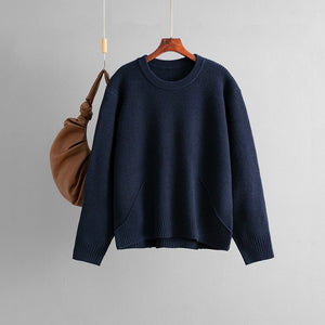 Knitted crew neck sweater simple loose bottoming top - Negative Apparel