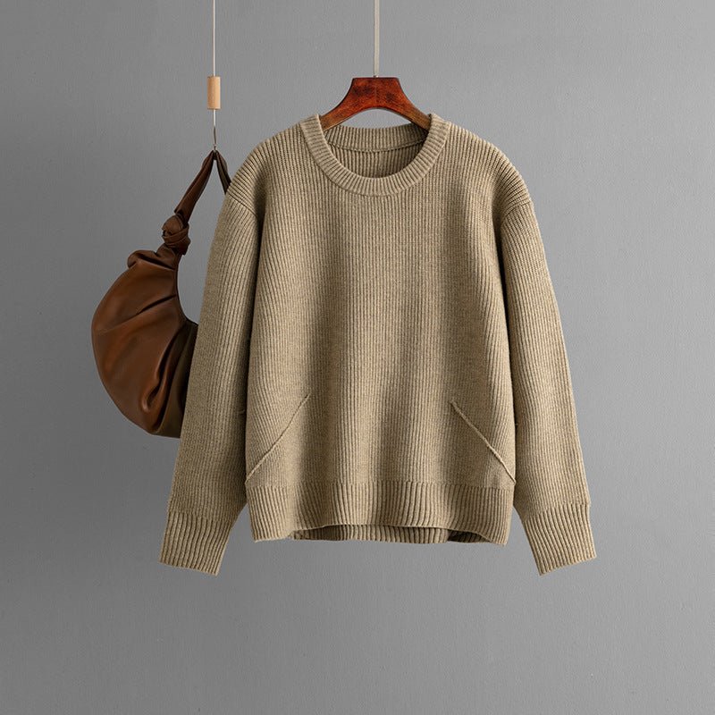 Knitted crew neck sweater simple loose bottoming top - Negative Apparel