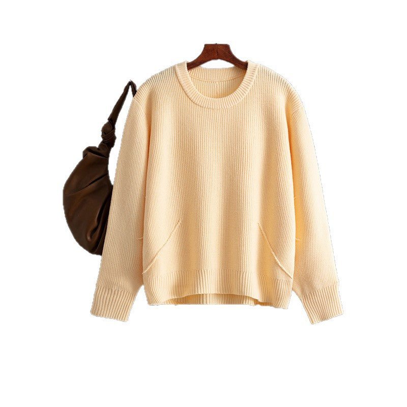Knitted crew neck sweater simple loose bottoming top - Negative Apparel