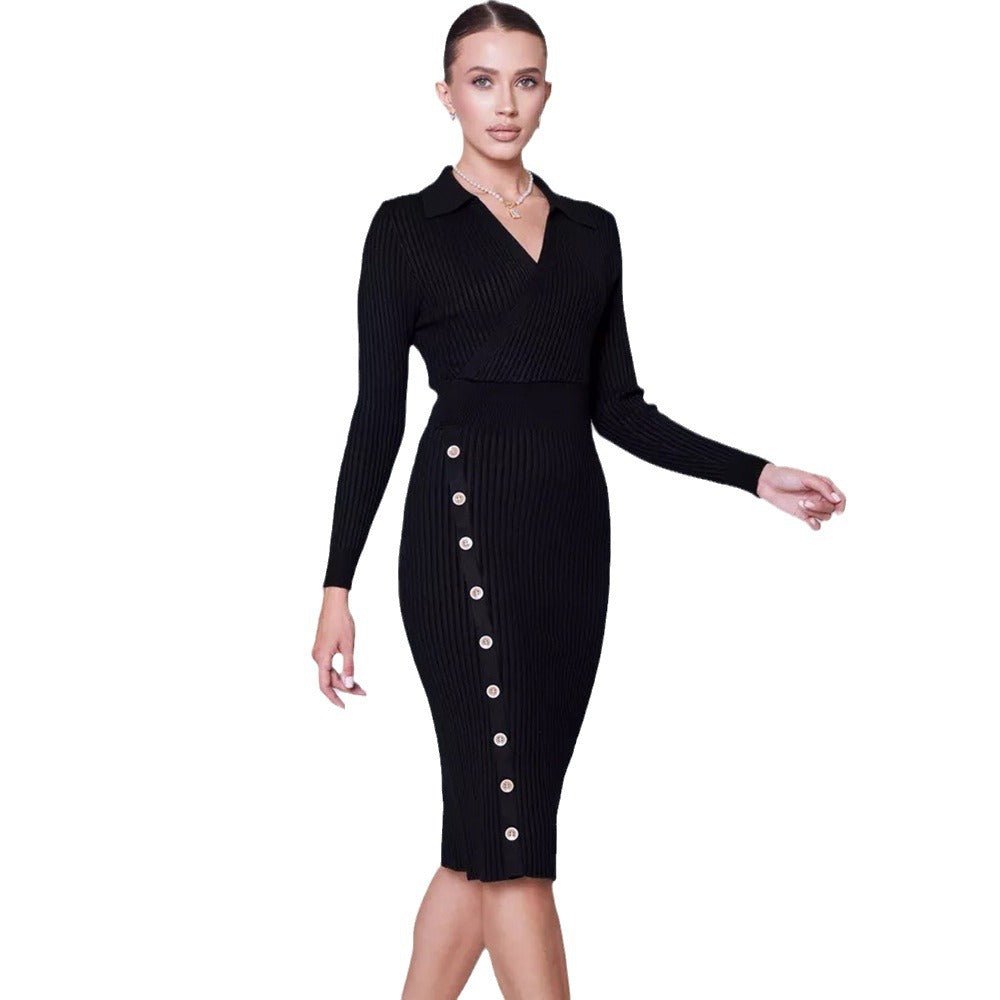 Knitted dress POLO collar bodycon dress - Negative Apparel