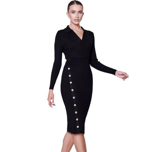 Knitted dress POLO collar bodycon dress - Negative Apparel