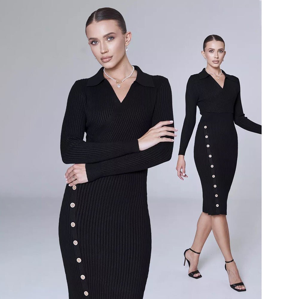 Knitted dress POLO collar bodycon dress - Negative Apparel