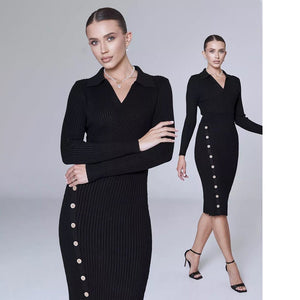 Knitted dress POLO collar bodycon dress - Negative Apparel