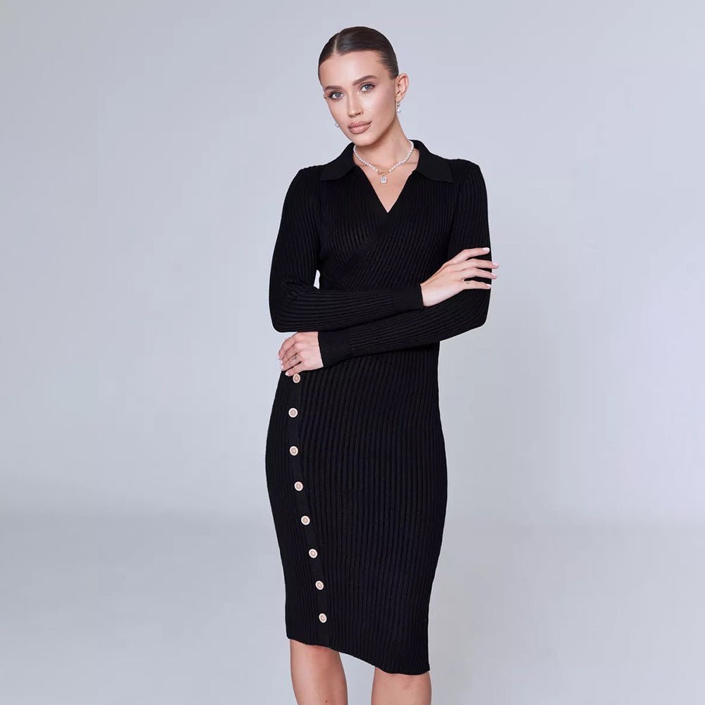 Knitted dress POLO collar bodycon dress - Negative Apparel