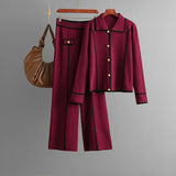 Knitted fashion suit women's casual Polo collar sweater wide - leg pants two - piece set - Negative Apparel