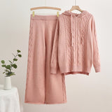 Knitted hooded drawstring threaded sweater wide - leg pants two - piece set - Negative Apparel