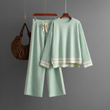 Knitted round neck loose pullover sweater + wide - leg pants two - piece set - Negative Apparel