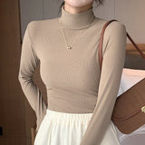Knitted semi - turtleneck bottoming shirt women's new autumn and winter inner black and white autumn clothes foreign style mid - neck pullover long sleeves - Negative Apparel