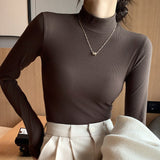 Knitted semi - turtleneck bottoming shirt women's new autumn and winter inner black and white autumn clothes foreign style mid - neck pullover long sleeves - Negative Apparel