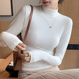 Knitted semi - turtleneck bottoming shirt women's new autumn and winter inner black and white autumn clothes foreign style mid - neck pullover long sleeves - Negative Apparel