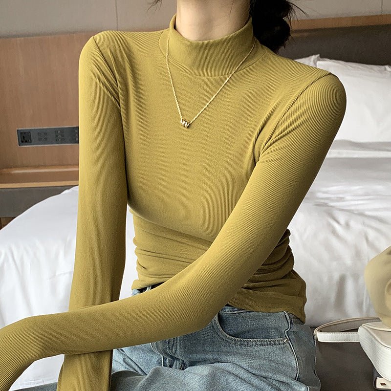 Knitted semi - turtleneck bottoming shirt women's new autumn and winter inner black and white autumn clothes foreign style mid - neck pullover long sleeves - Negative Apparel