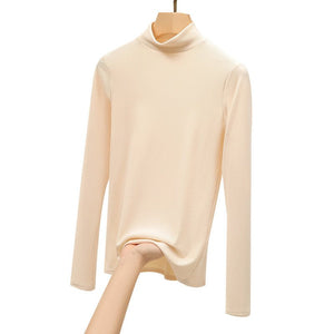 Knitted semi - turtleneck bottoming shirt women's new autumn and winter inner black and white autumn clothes foreign style mid - neck pullover long sleeves - Negative Apparel