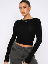 Knitted Stretchable long - sleeved Top - Negative Apparel