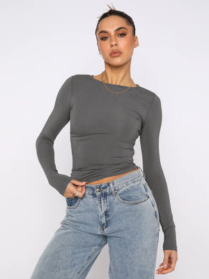 Knitted Stretchable long - sleeved Top - Negative Apparel