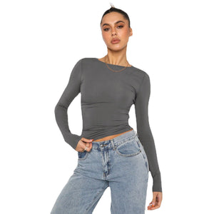 Knitted Stretchable long - sleeved Top - Negative Apparel