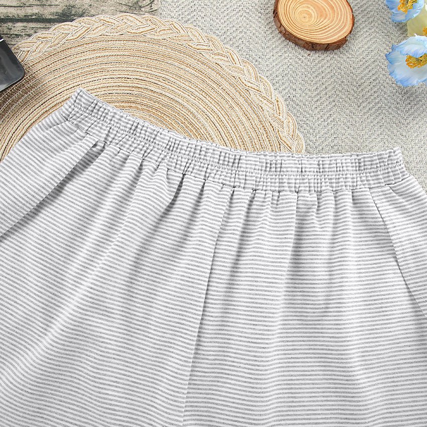 Knitted striped pajamas loose short - sleeved shorts suit - Negative Apparel