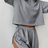 Knitted striped pajamas loose short - sleeved shorts suit - Negative Apparel